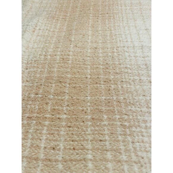 Faribo Wool Satin Vintage Beige Checkered Blanket 88.5" Faribault Fluff Loom - Picture 15 of 16